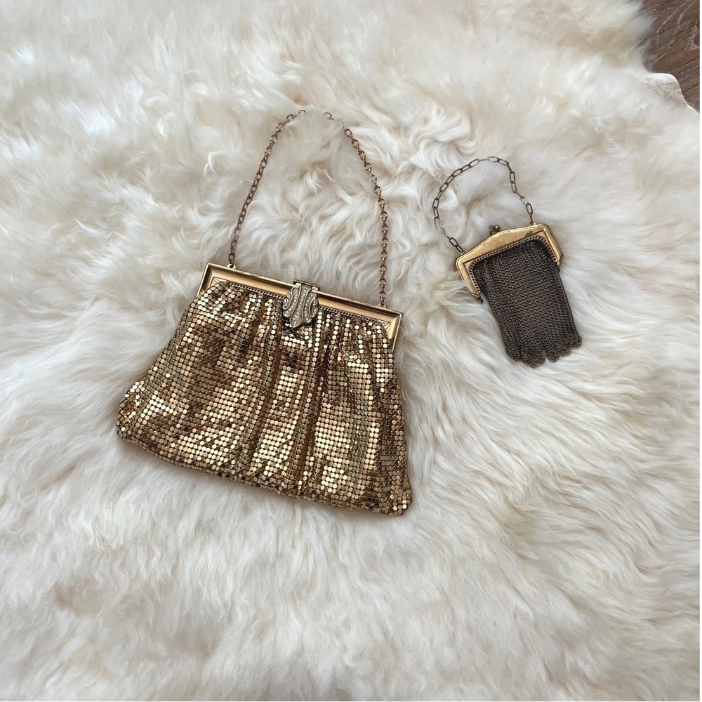 Vintage Art Deco Whiting and Davis Gold Mesh Purse & Change Purse